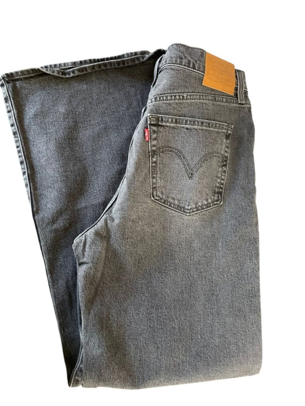 Levi's Ribcage Bell Jeans Black Denim Super High Rise Flare Leg Cotton SZ 31 32" - Picture 4 of 13